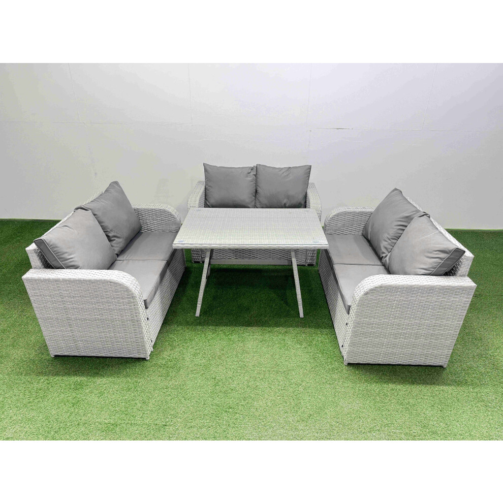 Fimous Rattan Garden Furniture Dining Set 6-Seater Patio Rectangular Table Love Sofa Set