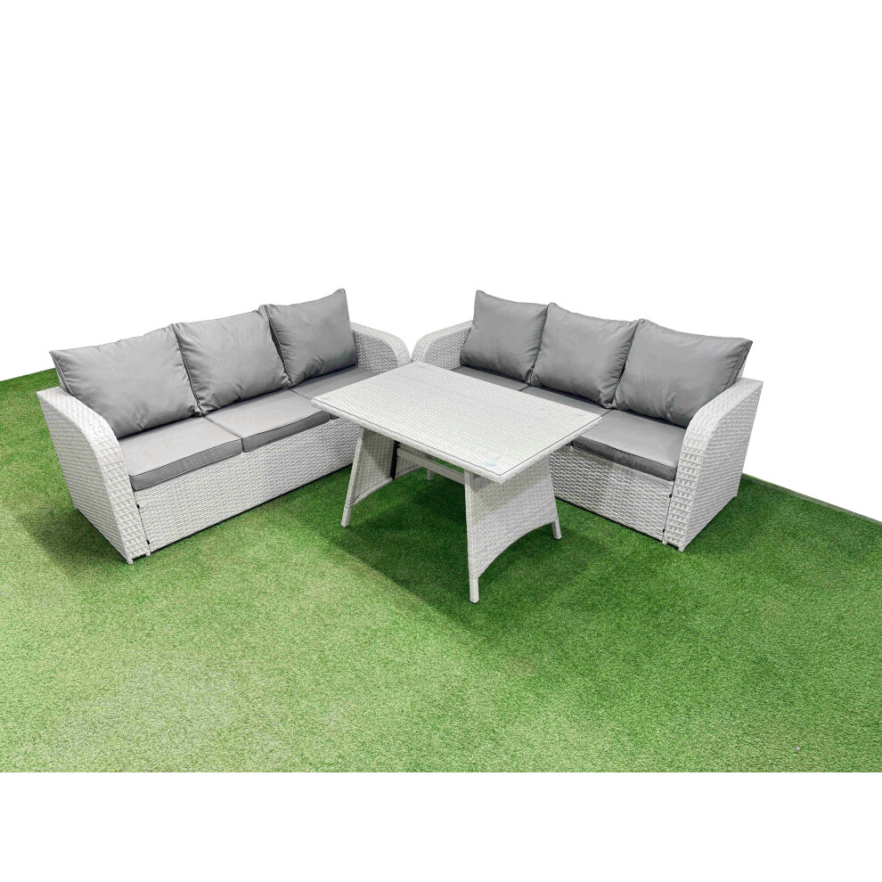 Fimous Patio Dining Table & Chairs Set Rattan High Back Lounge Sofa Set with 3 Seater Sofa Light Grey
