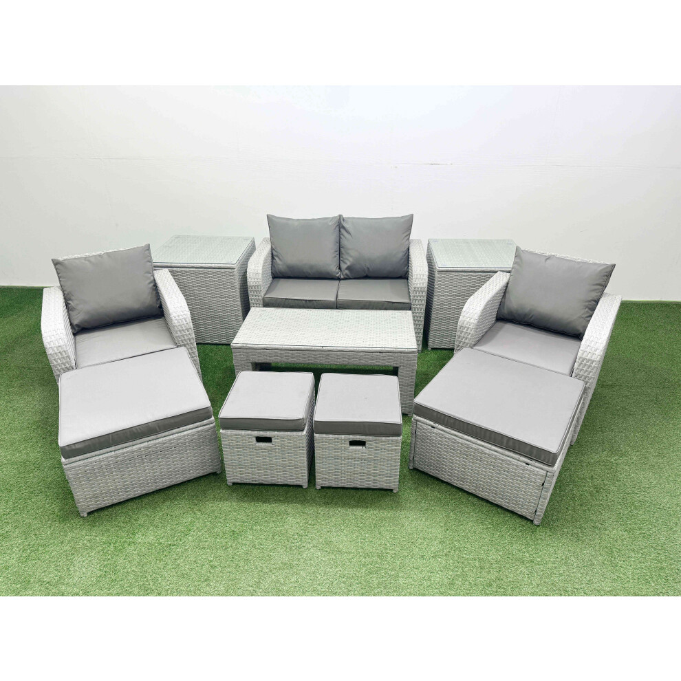 Rackhams Light/Grey Pe Wicker Rattan Furniture Sofa Sets With Oblong Coffee Table Love Sofa Reclining Chair 2 Side Table 4 Stools Mixed - Image 2