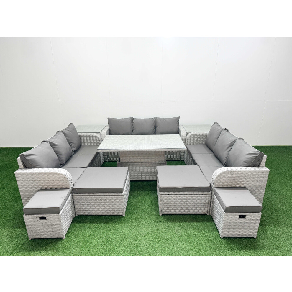 Rackhams Light/Grey 13 Seater High Back Rattan Furniture Set With Rising Dining Table, 3 Sofas, 4 Footstools & 2 Side Tables - Image 2