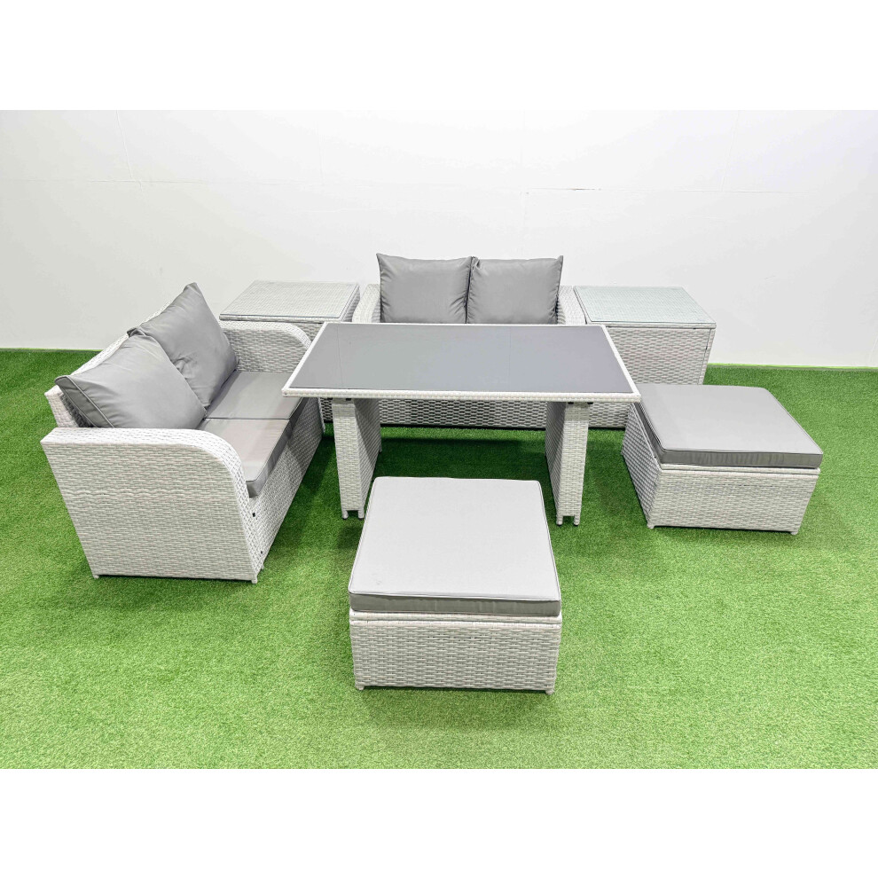 Rackhams Light/Grey 7 Pieces Outdoor Pe Rattan Sofa Set Patio Garden Furniture Sets With Cushions 2 Side Tables 2 Big Stools - Image 2
