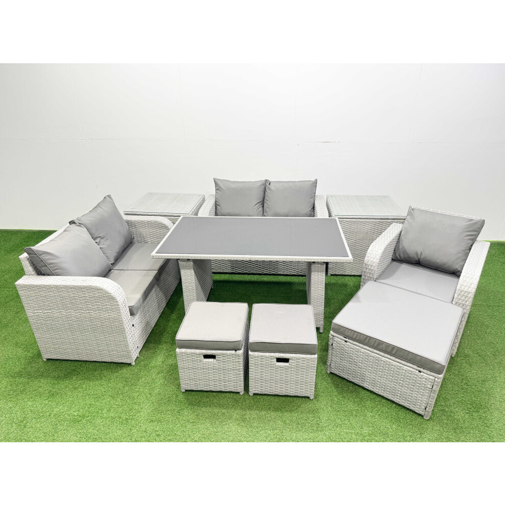 Rackhams Light/Grey Rattan Sofa Outdoor Furniture With Dining Table,2 Side Tables,Love Sofa,3 Stools Patio Furniture 8 Seater - Image 2