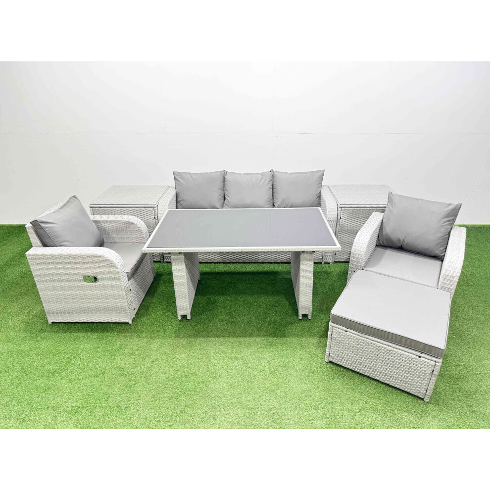 Fimous Unisex Light Grey Outdoor Rattan Garden Furniture Dining Set 6-Seater With 2 Side Tables In Size 6 - Image 2