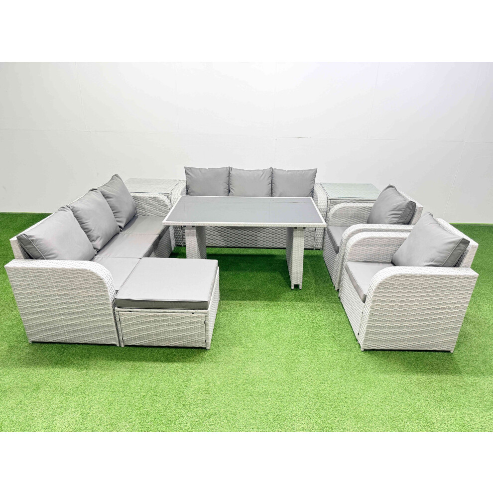 B&Q - 9 Seater Outdoor Dining Table 3 Seater Sofa Reclining Chair Set With 2 Side Tables Big Stool Light Grey - Image 2
