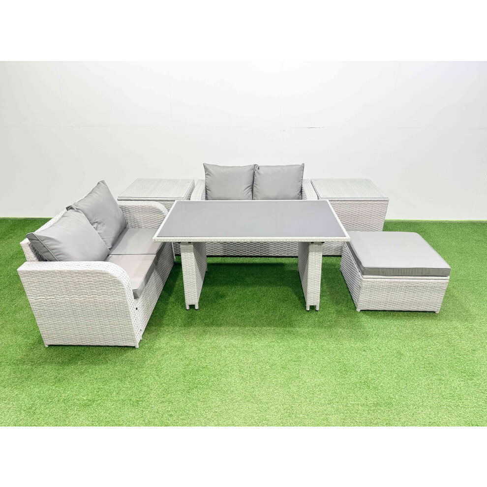 Fimous Light/Grey 6 Pieces Outdoor Pe Rattan Sofa Set Patio Garden Furniture Sets With Cushions 2 Side Tables Big Stool - Image 2