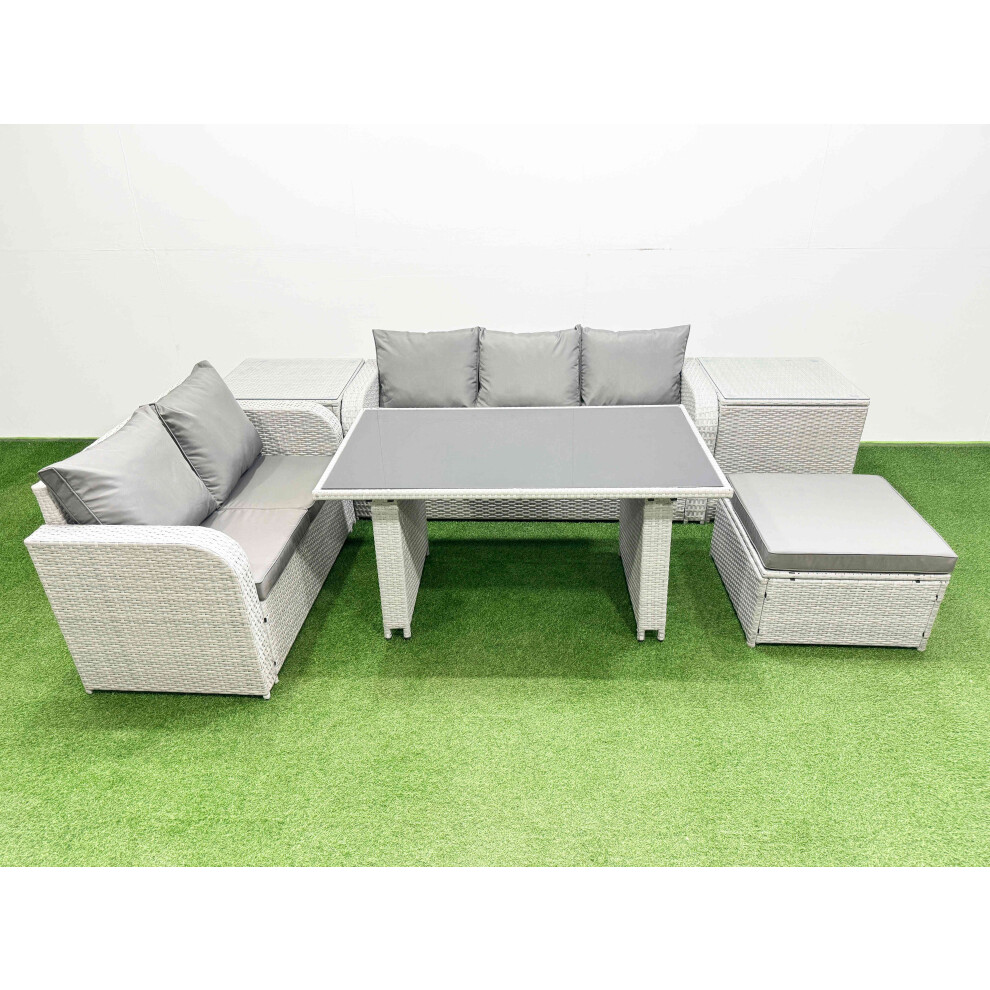 Rackhams Light/Grey Garden Furniture Set Pe Ratten Garden Sofa Set With Rectangular Dining Table Big Stool 2 Side Tables - Image 2