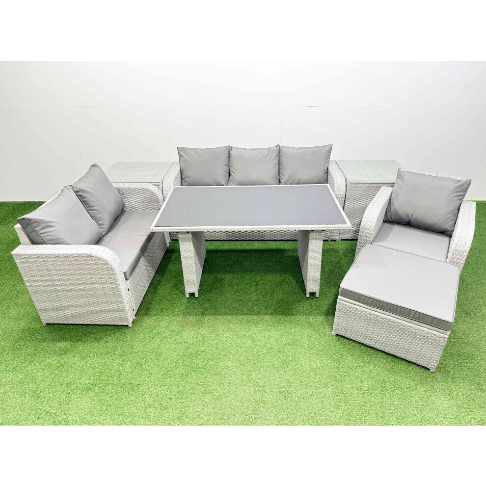 Fimous Unisex Light Grey Rattan Outdoor Sofa Set With Side Tables Stool 7 Seater Size 2 - Image 2