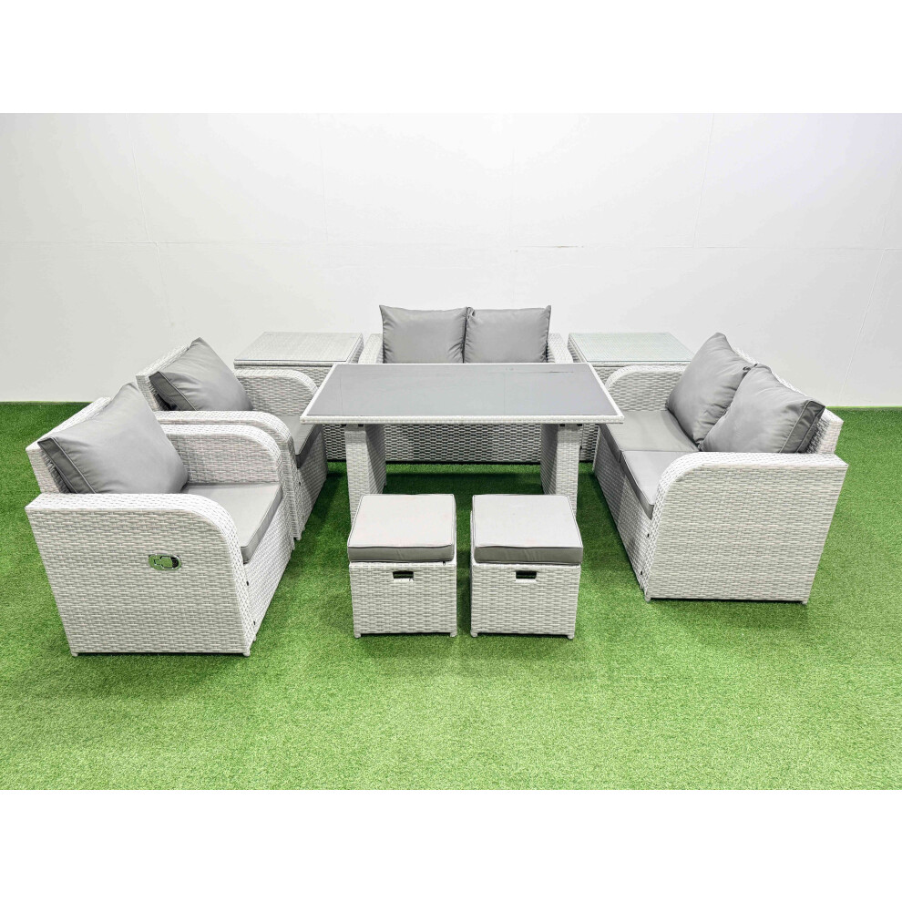 Fimous Light/Grey 9 Pieces Outdoor Pe Rattan Sofa Reclining Chair Set Patio Garden Furniture Sets With Cushions 2 Side Tables 2 Small Stools - Image 2