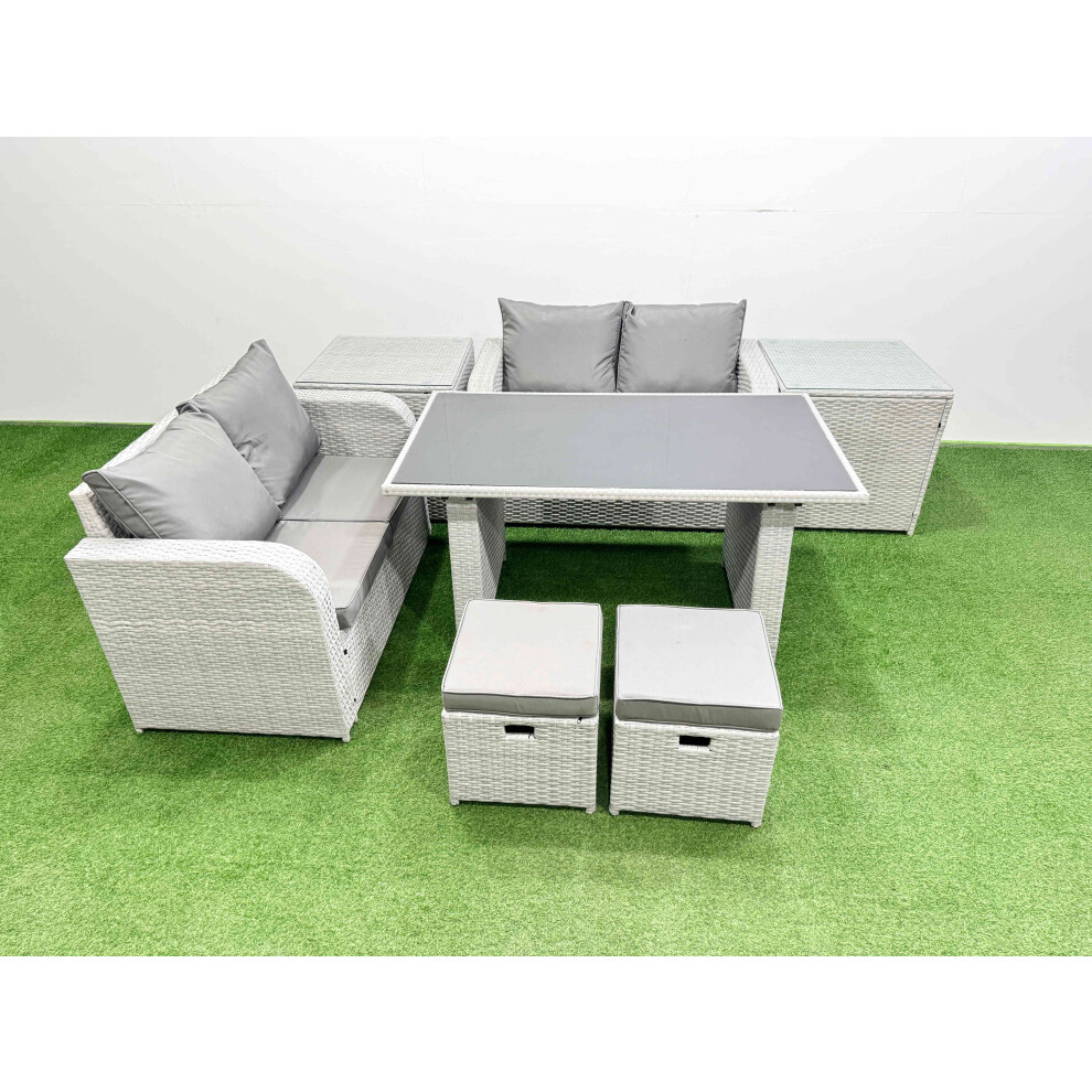 B&Q - 7 Pieces Outdoor Pe Rattan Sofa Set Patio Garden Furniture Sets With Cushions 2 Side Tables 2 Small Stools Light Grey - Image 2