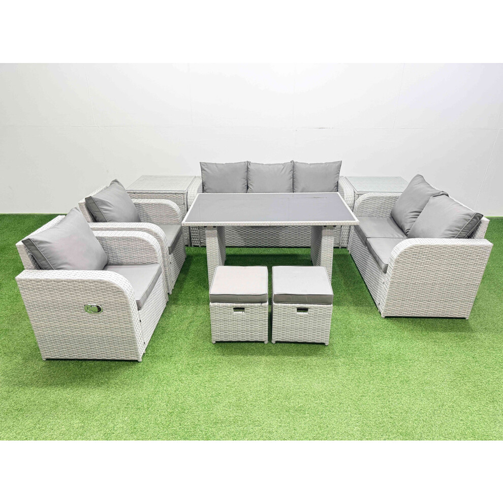 Fimous Light/Grey 9 Seater Garden Furniture Set Pe Rattan Garden Sofa Set With Rectangular Dining Table 2 Small Stools 2 Side Tables - Image 2