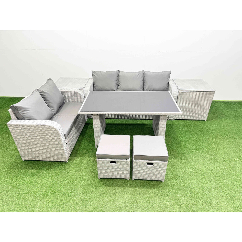 B&Q - Garden Furniture Set Pe Ratten Garden Sofa Set With Rectangular Dining Table 2 Small Stools 2 Side Tables Light Grey - Image 2