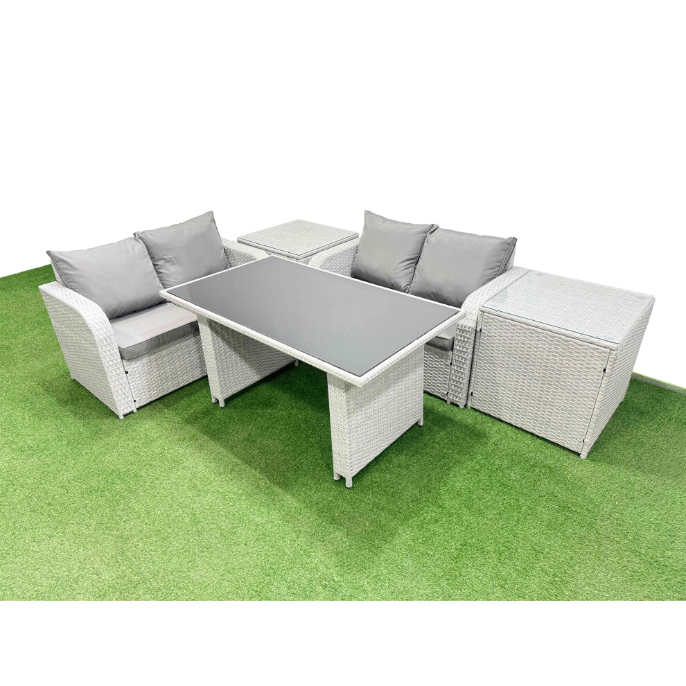 Fimous 5 Pieces Outdoor PE Rattan Sofa Set Patio Garden Furniture Sets with Cushions 2 Side Tables Light Grey