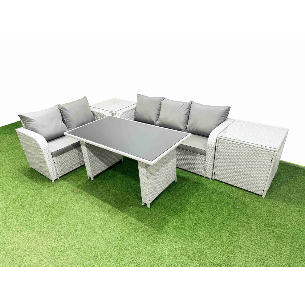 Rackhams Light/Grey Garden Furniture Set Pe Ratten Garden Sofa Set With Rectangular Dining Table 2 Side Tables - Image 2