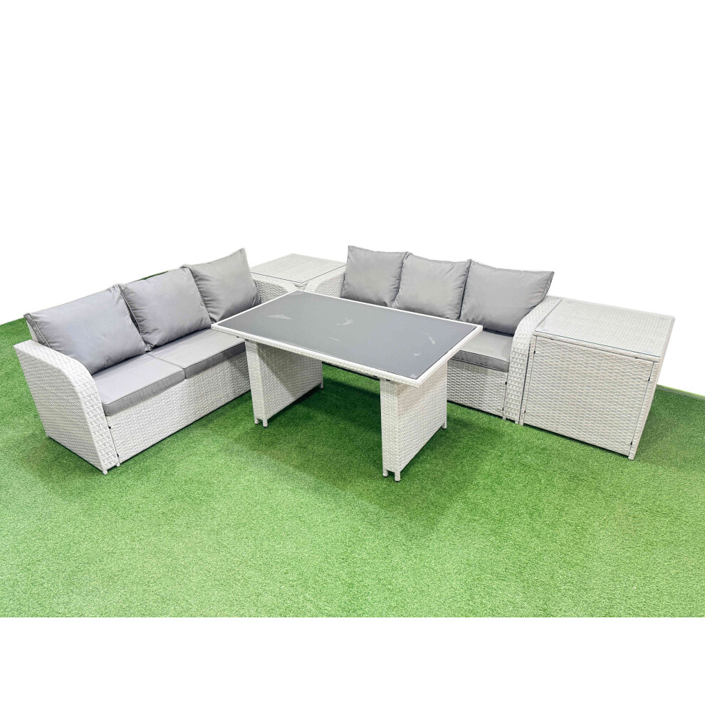 B&Q - 6 Seater Rattan Outdoor Dining Table 3 Seater Sofa Set With 2 Side Tables Light Grey - Image 2