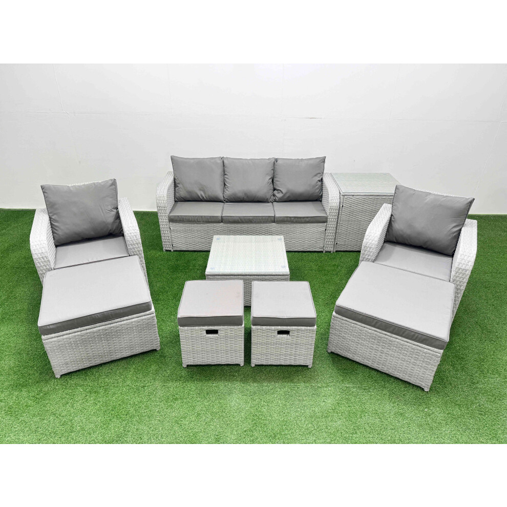 Rackhams Light/Grey Outdoor Garden Furniture Set Pe Rattan Lounge Sofa Set With Coffee Table 3 Seater Sofa 4 Footstools Side Table - Image 2