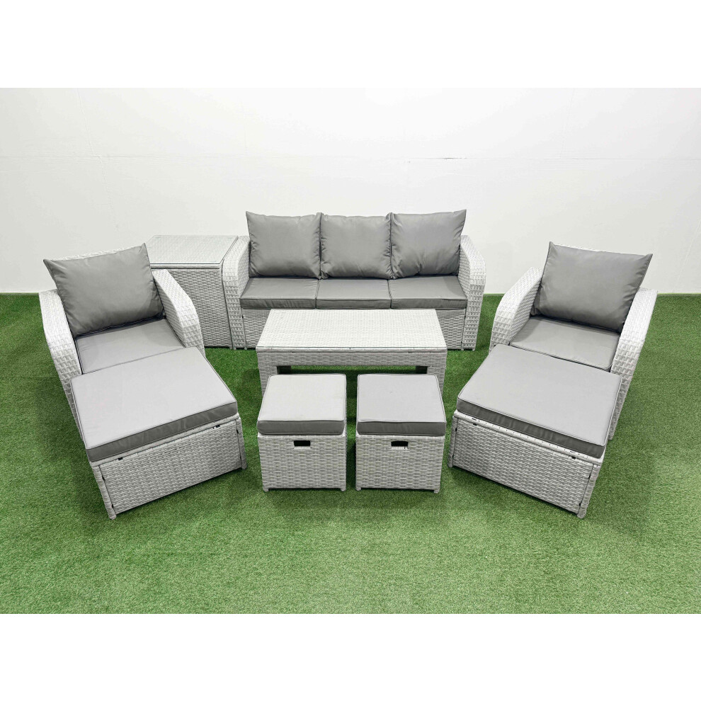 Rackhams Light/Grey Pe Wicker Rattan Furniture Sofa Sets With Oblong Coffee Table 3 Seater Sofa 4 Stools Side Table Mixed - Image 2