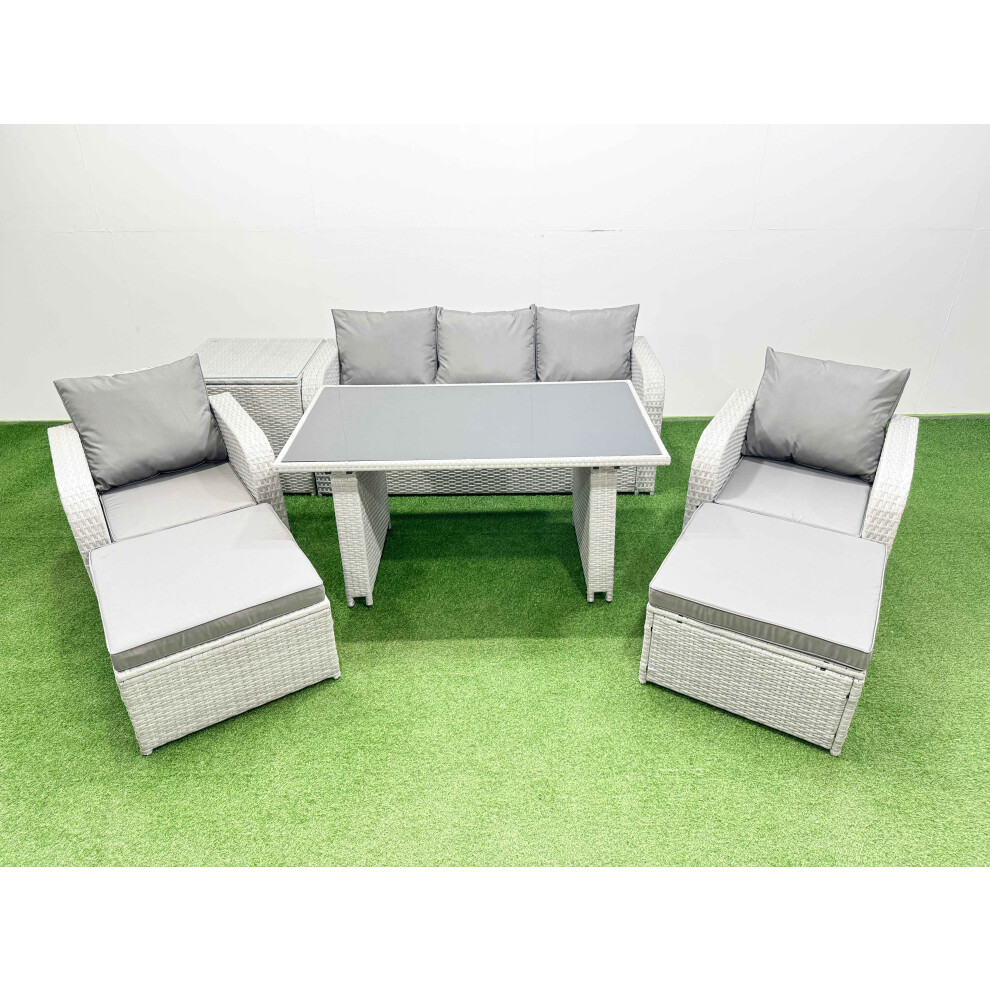 B&Q - Outdoor Rattan Garden Furniture Dining Set 7-Seater Patio Rectangular Table 3 Seater Sofa Set With Side Table 2 Big Stools - Image 2