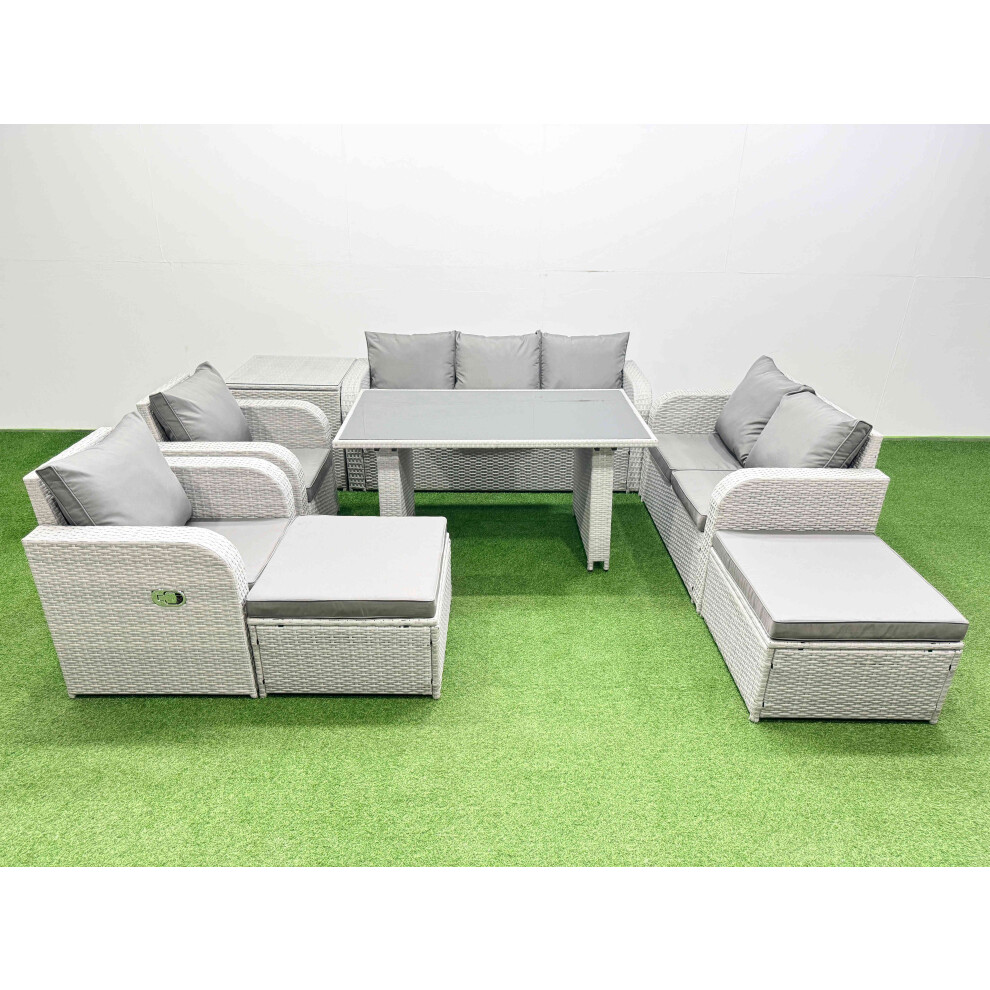 B&Q - 9 Seater Garden Furniture Set Pe Ratten Garden Sofa Set With Rectangular Dining Table 2 Big Stool Side Table Light Grey - Image 2