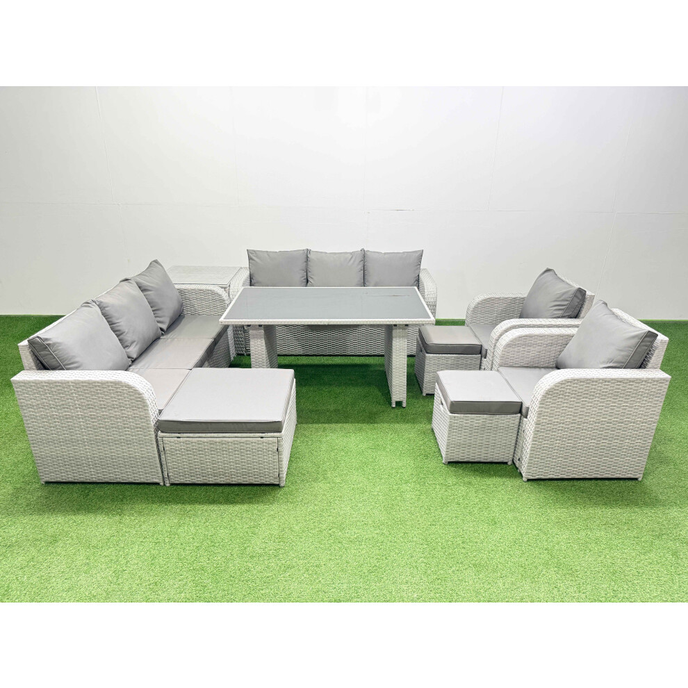 Rackhams Light/Grey 11 Seater Wicker Pe Rattan Furniture Outdoor Dining Table 3 Seater Sofa Reclining Chair Set With Side Table 3 Stools - Image 2
