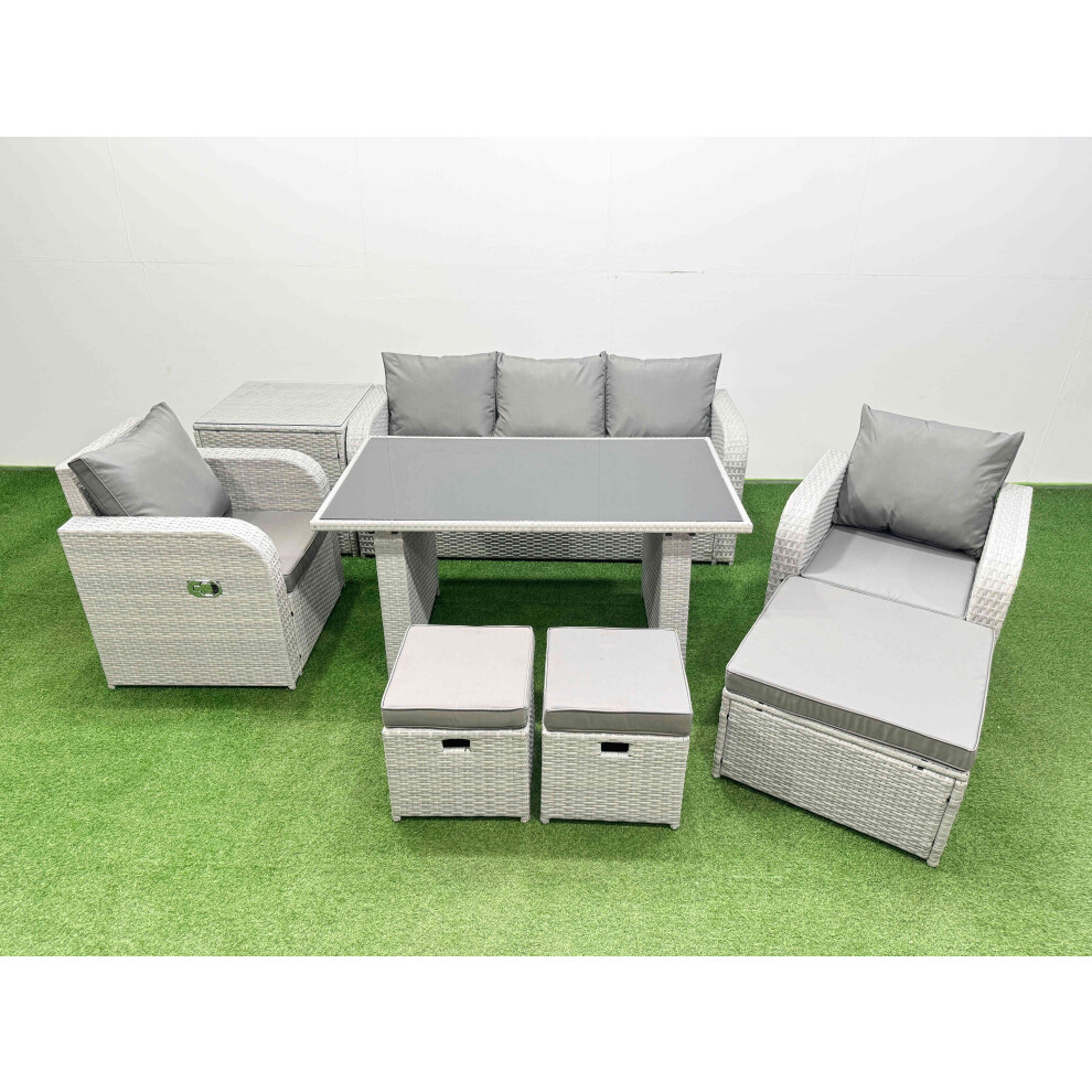 Fimous Unisex Light Grey Outdoor Rattan Garden Furniture Dining Set 8-Seater With Side Table In Size 8 - Image 2