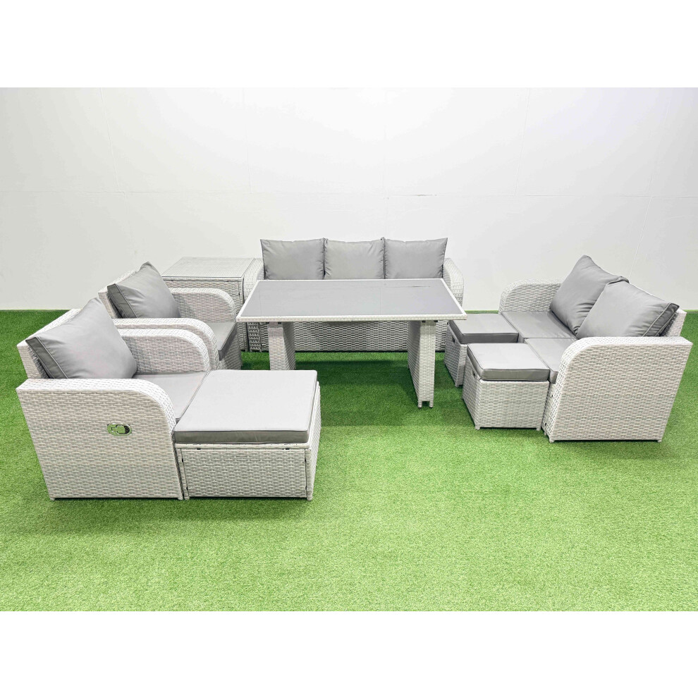 Rackhams Light/Grey 10 Seater Garden Furniture Set Pe Rattan Garden Sofa Set With Rectangular Dining Table 3 Stool Side Table - Image 2