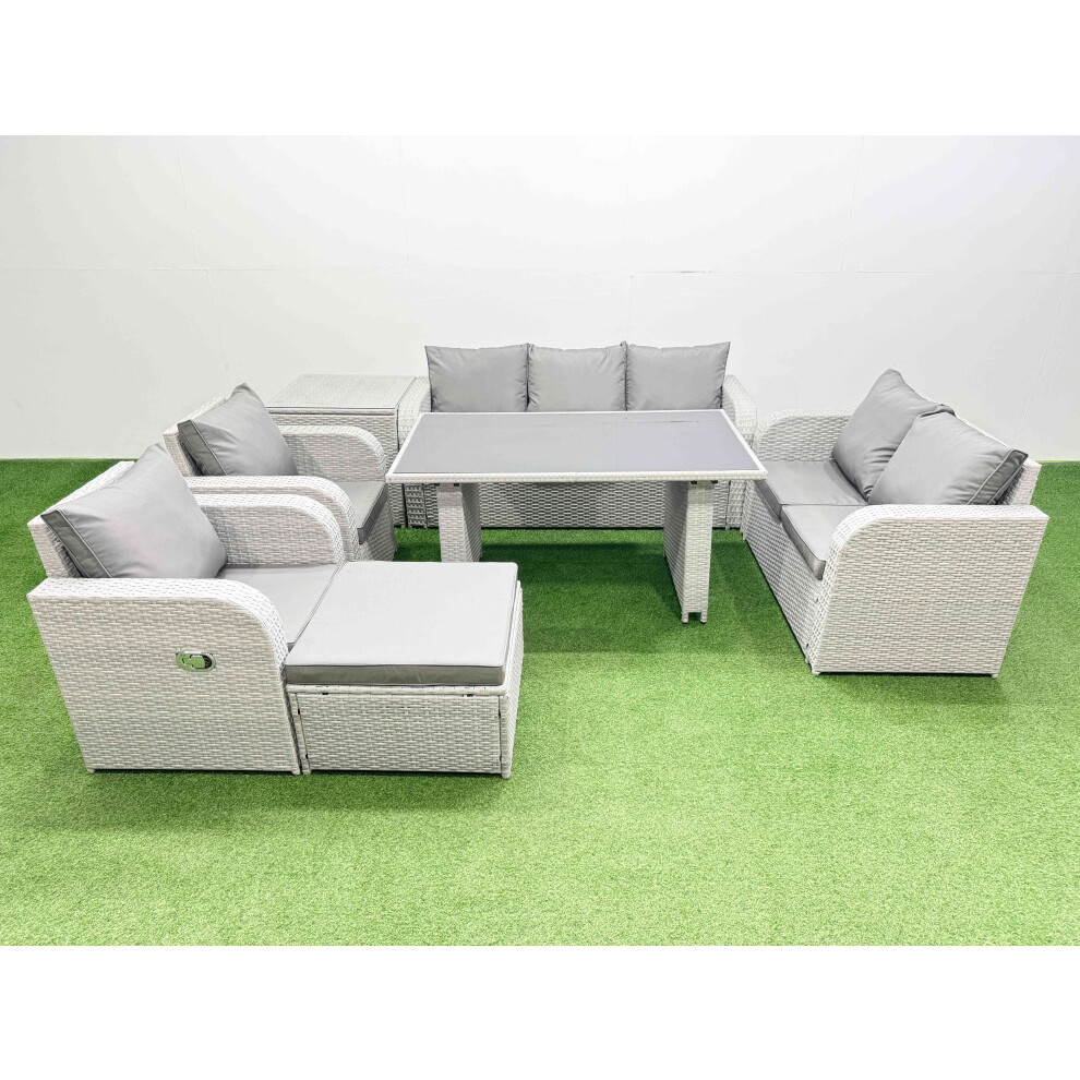 Fimous Light/Grey 8 Seater Garden Furniture Set Pe Ratten Garden Sofa Set With Rectangular Dining Table Big Stool Side Table - Image 2