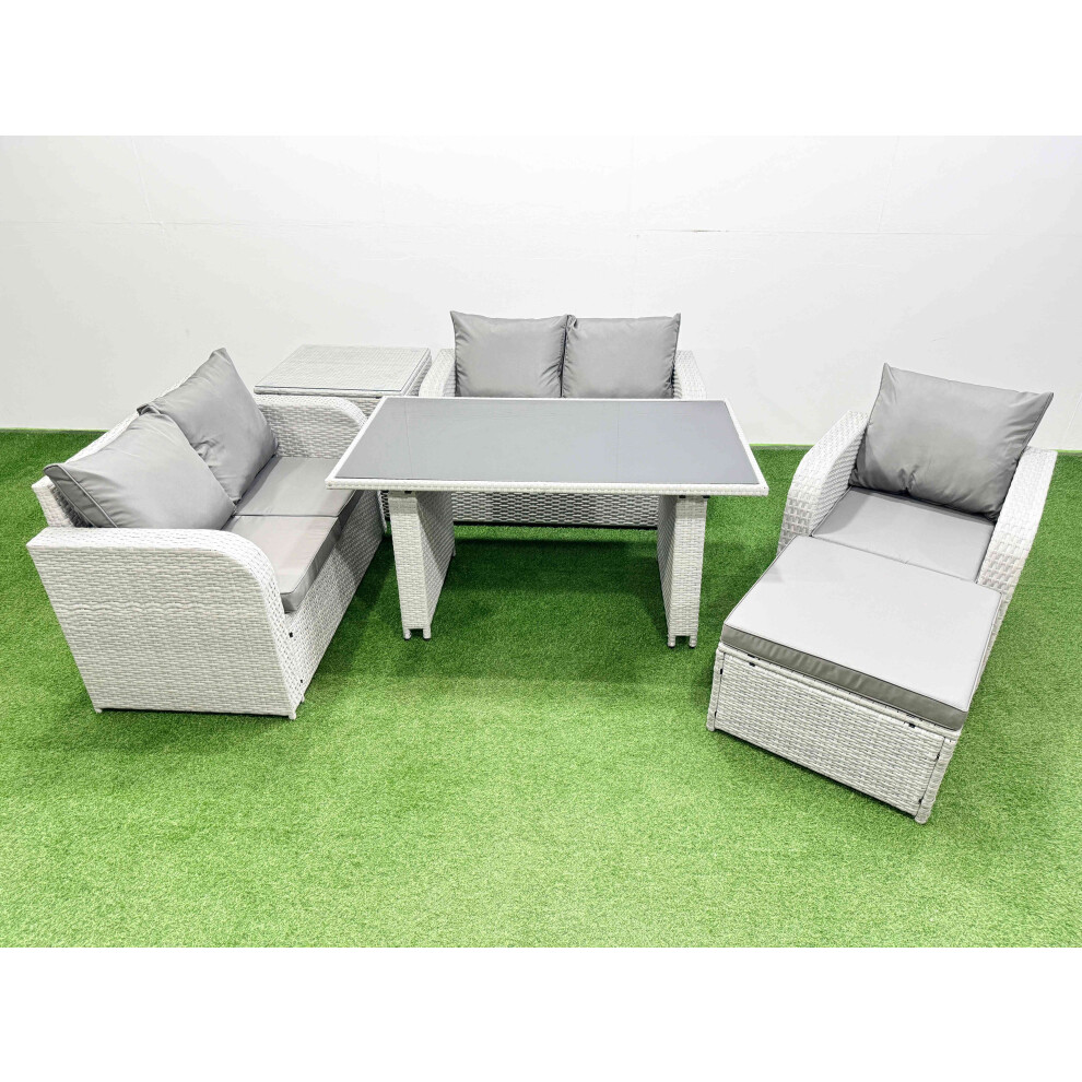 Fimous Rattan Sofa Outdoor Furniture with Dining Table,Side Table,Love Sofa,Big Stool Patio Furniture Light Grey 6 Seater