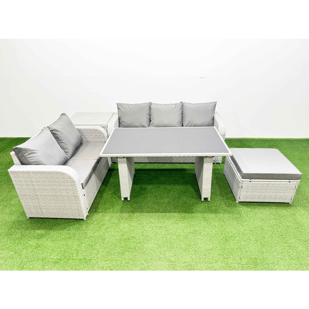 B&Q - Garden Furniture Set Pe Ratten Garden Sofa Set With Rectangular Dining Table Big Stool Side Table Light Grey - Image 2