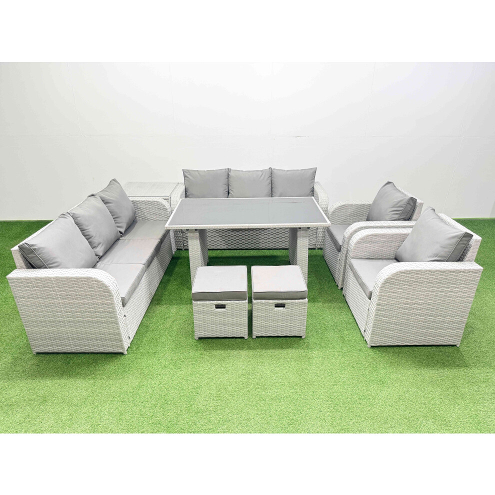 B&Q - 10 Seater Outdoor Dining Table 3 Seater Sofa Reclining Chair Set With Side Table 2 Small Stools Light Grey - Image 2