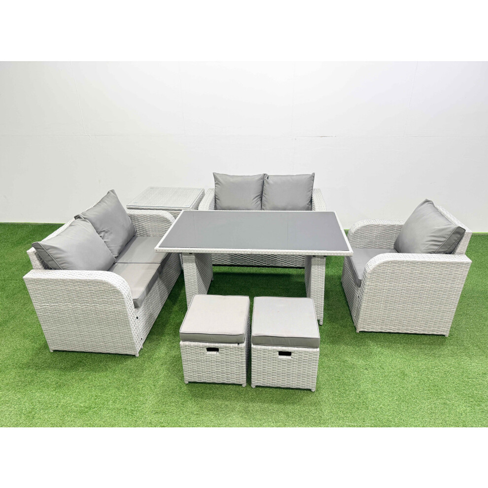 Fimous Light/Grey Rattan Sofa Outdoor Furniture With Dining Table,Side Table,Love Sofa,2 Small Stools Patio Furniture 7 Seater - Image 2