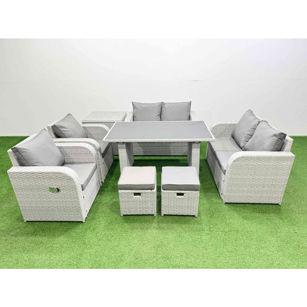 Fimous Light/Grey 8 Pieces Outdoor Pe Rattan Sofa Reclining Chair Set Patio Garden Furniture Sets With Cushions Side Table 2 Small Stools - Image 2