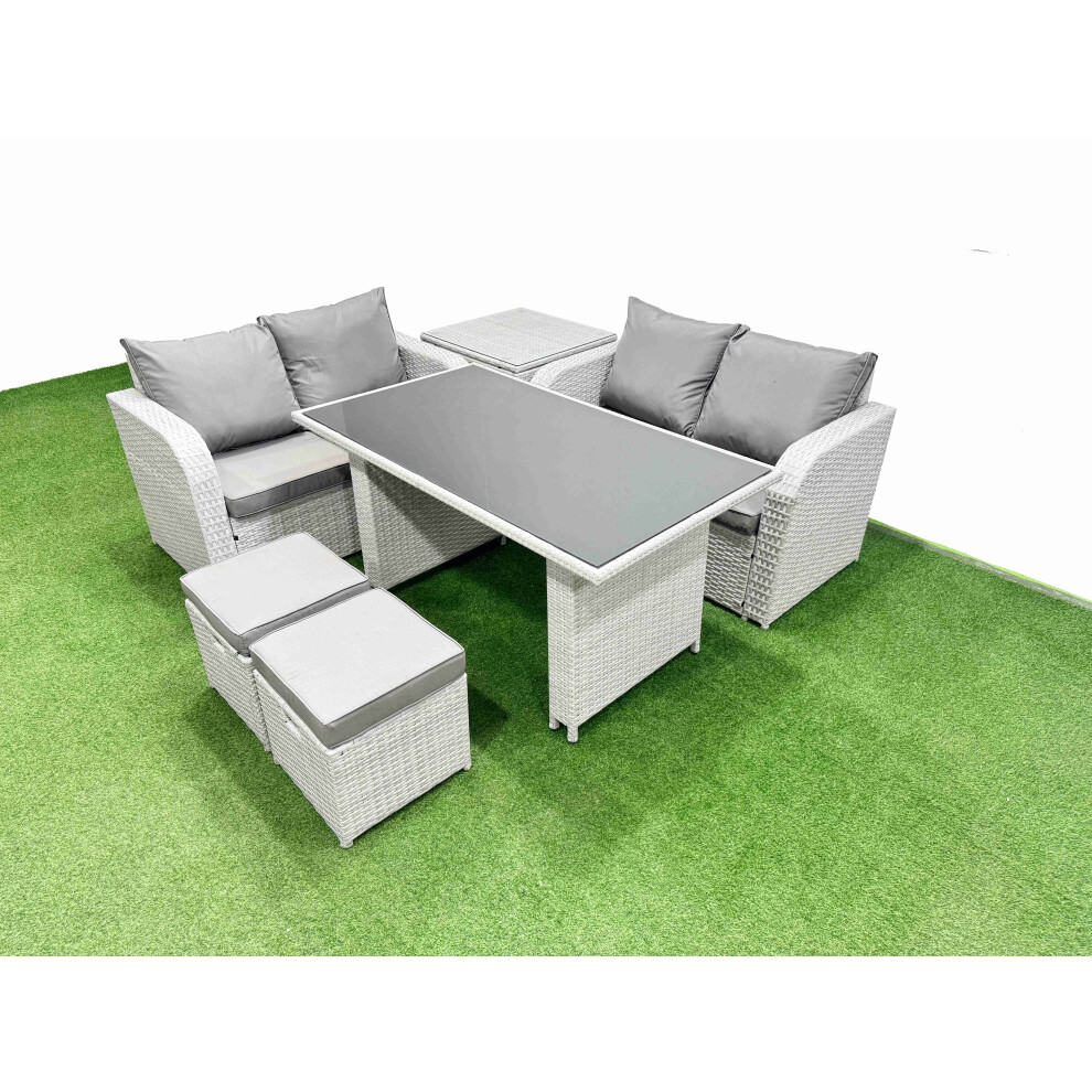 Fimous Unisex Light Grey 6 Pieces Outdoor Pe Rattan Sofa Set With Side Table 2 Stools In Small - Image 2