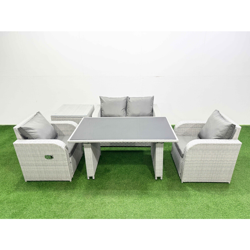 B&Q - Outdoor Rattan Garden Furniture Dining Set 4-Seater Patio Rectangular Table Love Sofa Reclining Chair Set With Side Table - Image 2