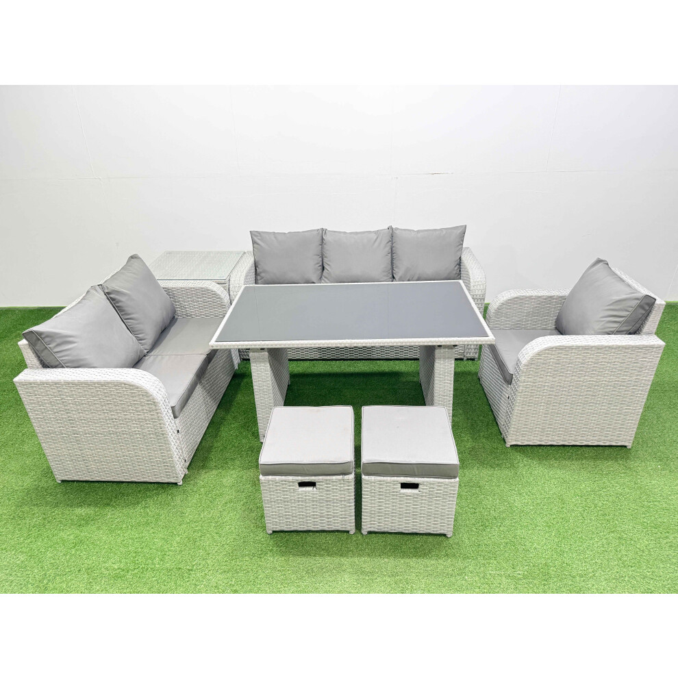 Rackhams Light/Grey Rattan Outdoor Table Reclining Chair Sofa Set With Side Table 2 Small Stools 8 Seater - Image 2