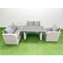Fimous Rattan Sofa Outdoor Furniture with Dining Table,Side Table,Love Sofa Patio Furniture Light Grey 5 Seater
