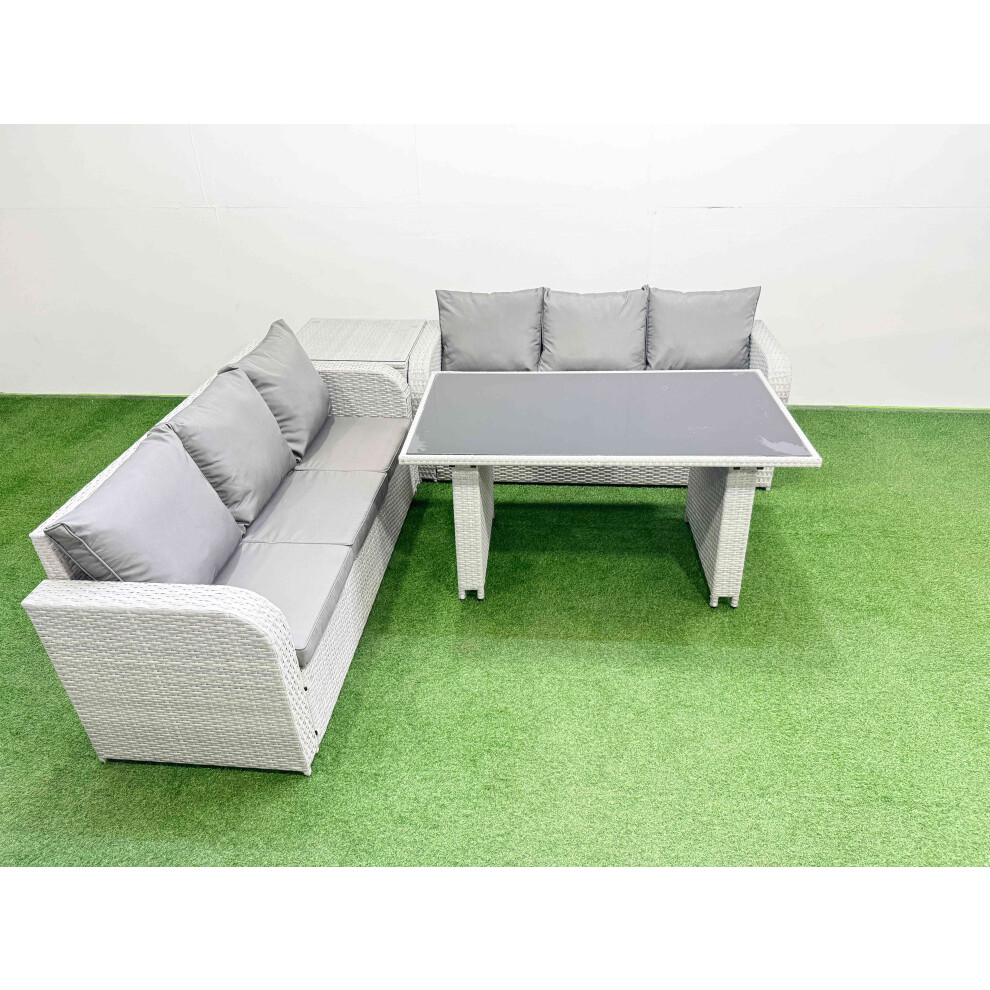 Fimous Light/Grey 6 Seater Rattan Outdoor Dining Table 3 Seater Sofa Set With Side Table - Image 2