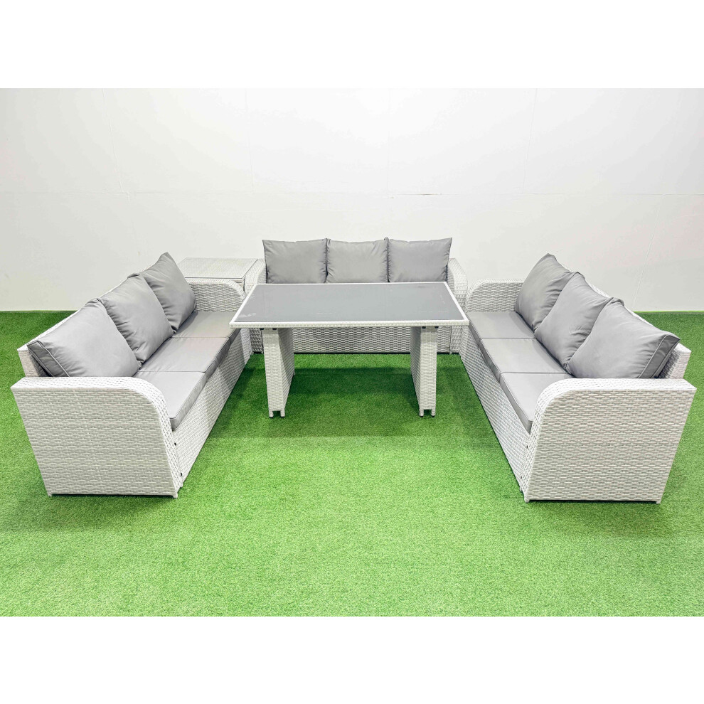 B&Q - Patio Garden Furniture Sets With Black Glass Top Dining Table 3 Seater Sofa Side Table Light Grey - Image 2