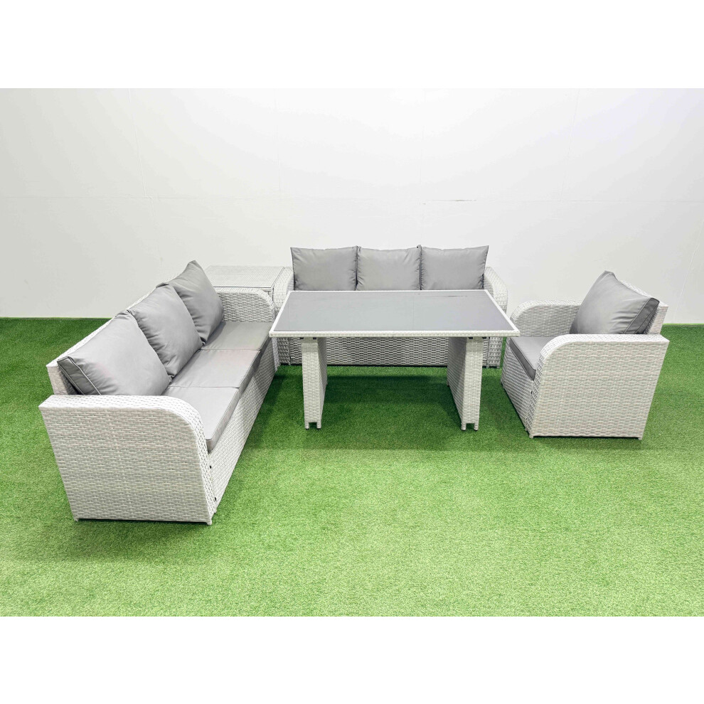 B&Q - Rattan Garden Furniture Dining Set 7-Seater Patio Rectangular Table Sofa Set With Side Table Light Grey - Image 2