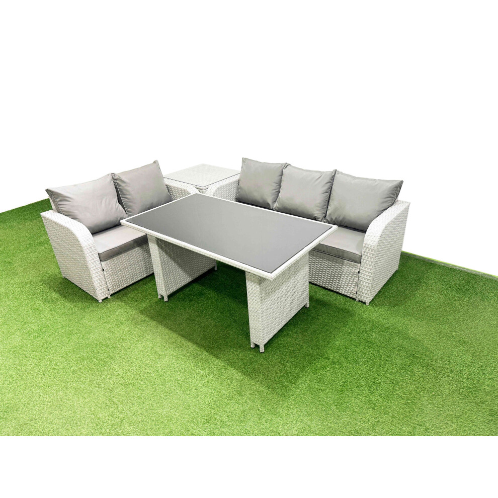 B&Q - Garden Furniture Set Pe Ratten Garden Sofa Set With Rectangular Dining Table Side Table Light Grey - Image 2