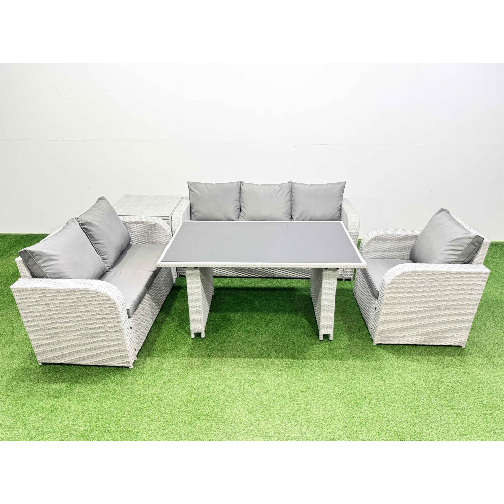 Fimous Rattan Outdoor Table Reclining Chair Sofa Set with Side Table Light Grey 6 Seater