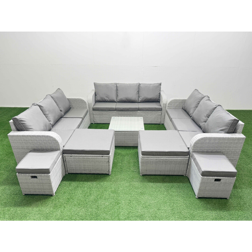 Rackhams Light/Grey 13 Seater Outdoor Garden Furniture Set Pe Rattan Lounge Sofa Set With Coffee Table 3 Seater Sofa 4 Footstools - Image 2
