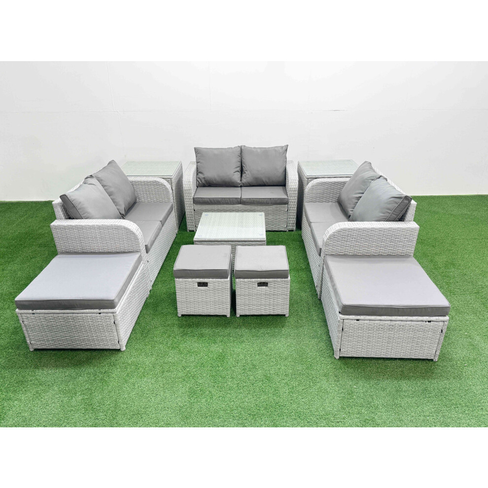 Fimous Unisex Light Grey Pe Rattan Love Sofa Set With Coffee Table Footstools 2 Side Tables In Size 4 - Image 2