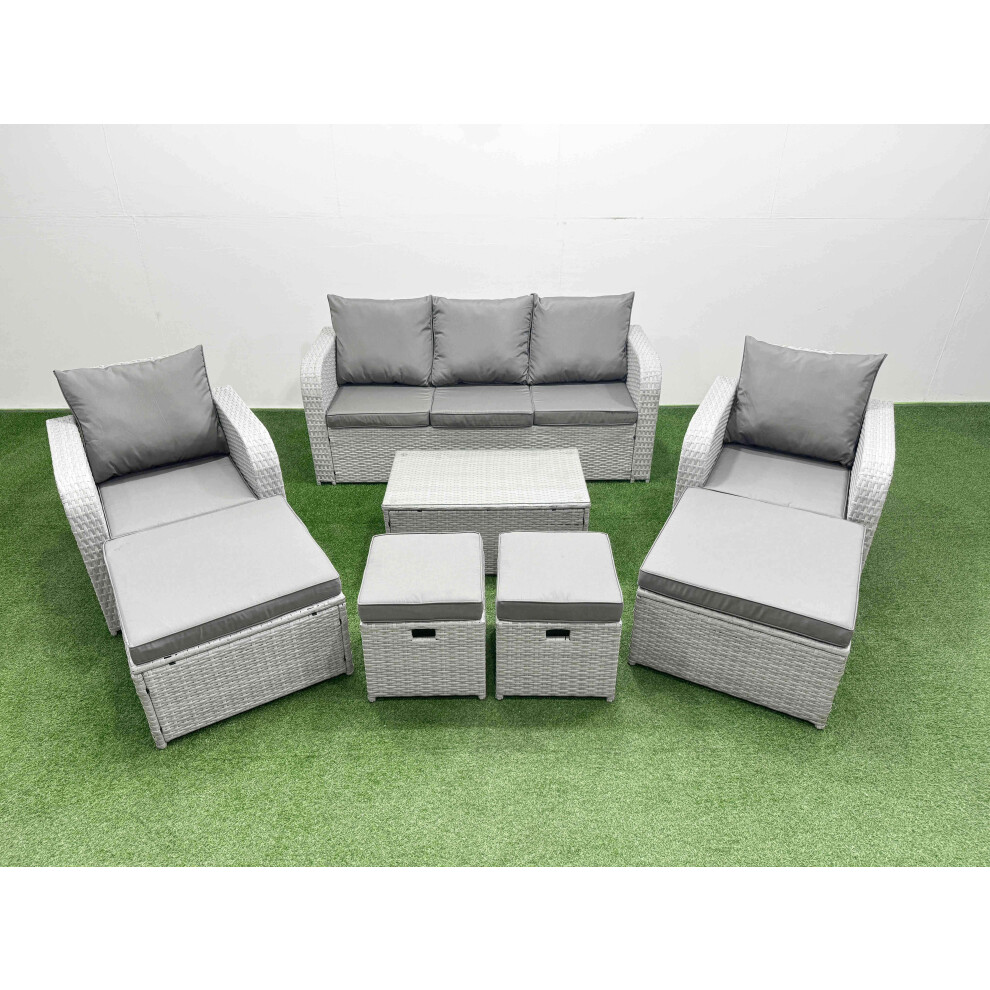 Fimous 8 Pcs Rectangular Coffee Table Set Reclining Chair Inclining Sofa Seat 2 Big Footstool 2 Small Stool Light Grey Brown,Grey