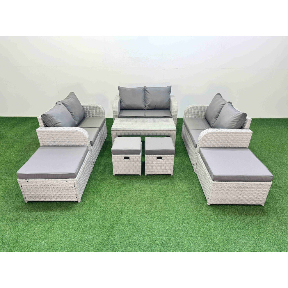 Fimous Pe Wicker Rattan Furniture Sofa Sets With Oblong Coffee Table Love Sofa 4 Stools Light Grey Mixed Brown,Grey
