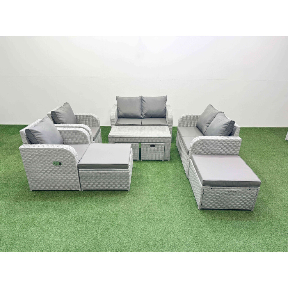 Fimous Pe Wicker Rattan Furniture Sofa Sets With Oblong Coffee Table Love Sofa Reclining Chair 4 Stools Light Grey Mixed Brown,Grey