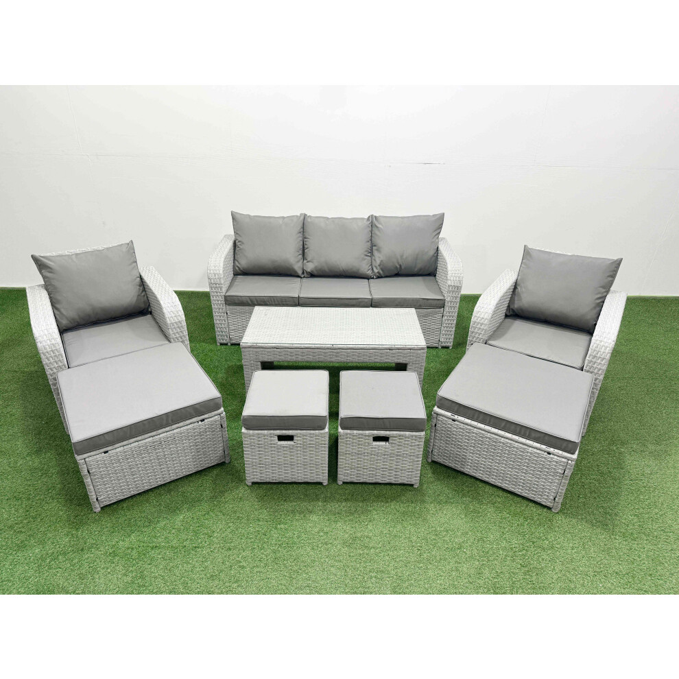 Fimous Pe Wicker Rattan Furniture Sofa Sets With Oblong Coffee Table 3 Seater Sofa 4 Stools Light Grey Mixed