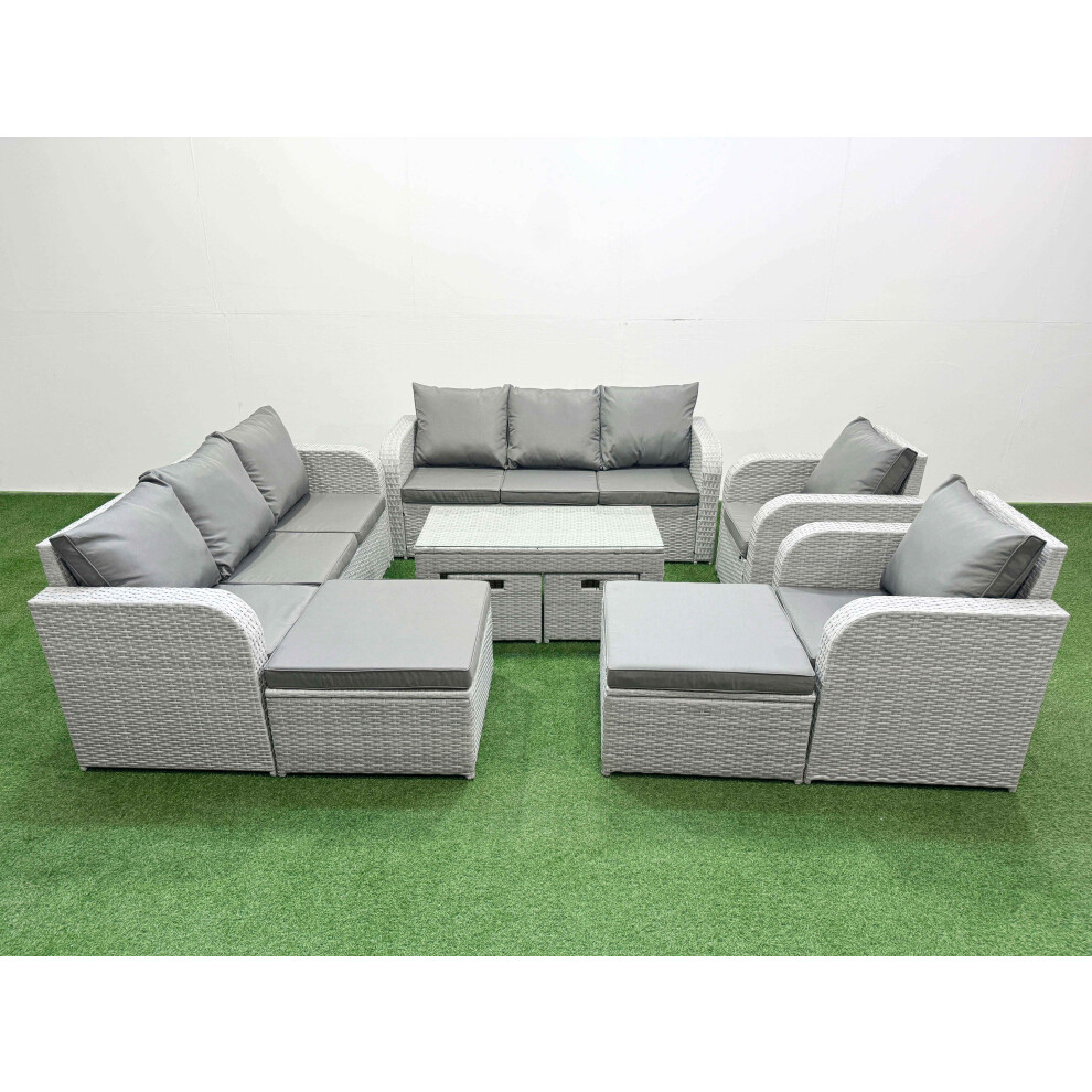 Fimous Pe Wicker Rattan Furniture Sofa Sets With Oblong Coffee Table 3 Seater Sofa 4 Stools Light Grey Brown,Grey