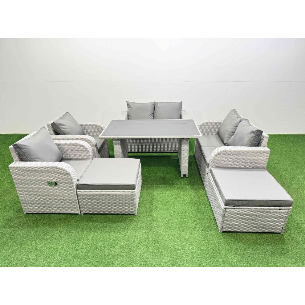Fimous 7 Pieces Outdoor PE Rattan Sofa Reclining Chair Set Patio Garden Furniture Sets with Cushions 2 Big Stools Light Grey
