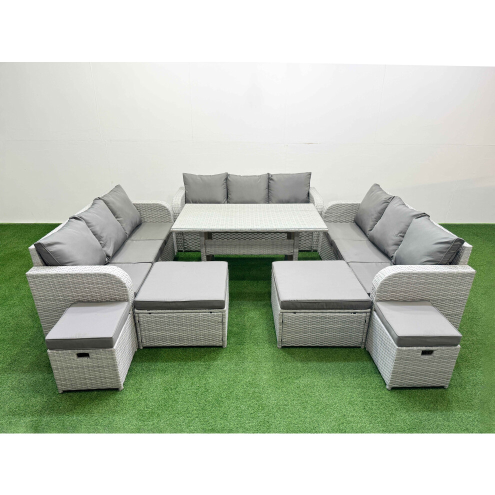 B&Q - 10 Seater Outdoor Garden Furniture Set With Dining Table 3 Seater Sofa 2 Big Footstools Light Grey - Image 2