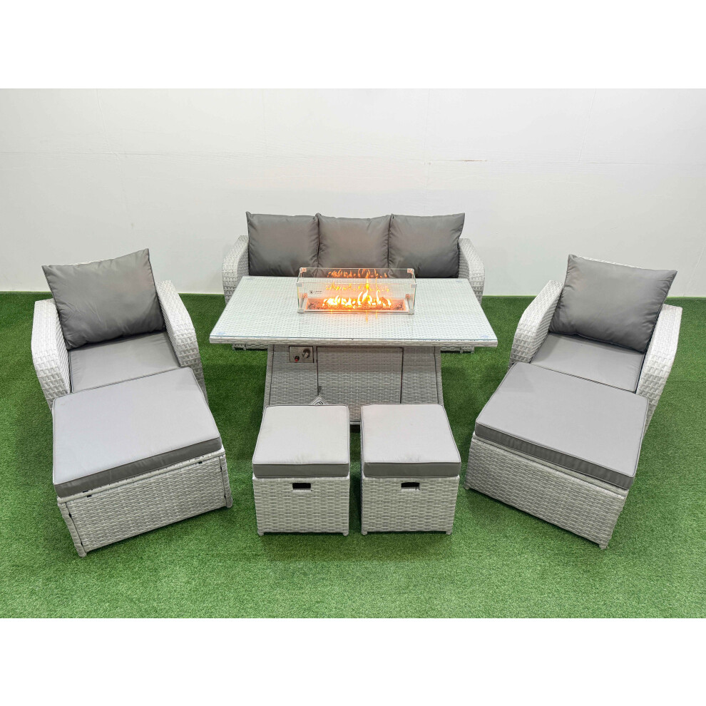 Fimous Light/Grey Pe Rattan Lounge Sofa Set 9 Seater Outdoor Garden Furniture Set With Gas Fire Pit Table 3 Seater Sofa 2 Big Footstools - Image 2
